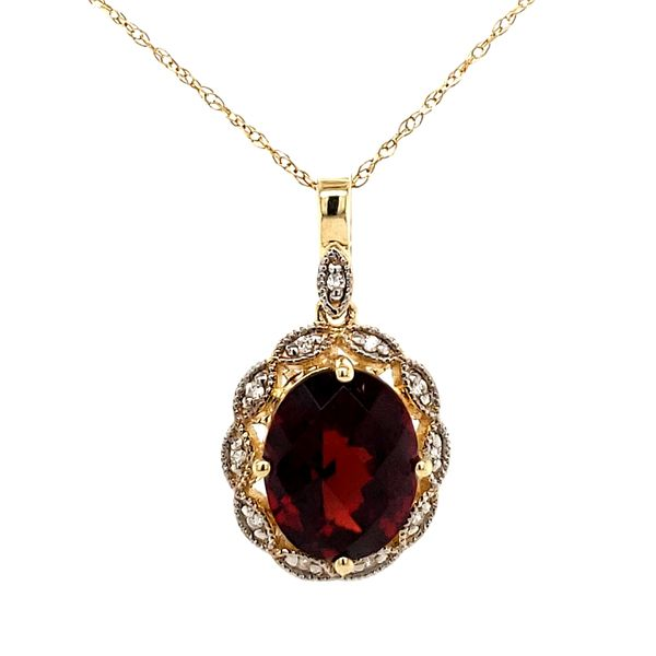 14K Yellow Gold Garnet and Diamond Pendant Necklace Minor Jewelry Inc. Nashville, TN