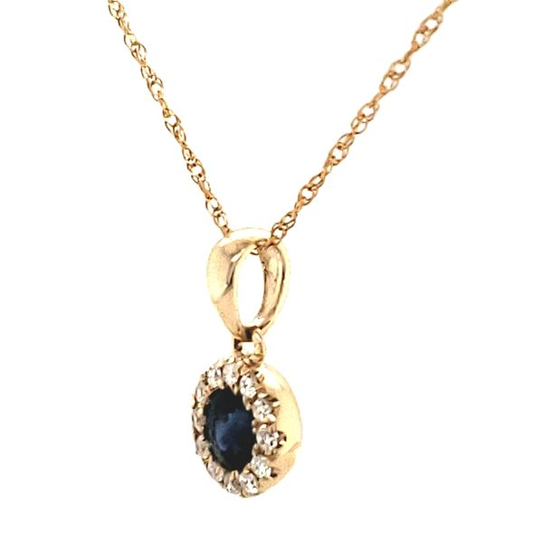 14K Yellow Gold Sapphire and Diamond Pendant on 14K Yellow Gold 18 Inch Chain Image 2 Minor Jewelry Inc. Nashville, TN