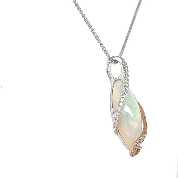 14K Rose Gold Opal and Diamond Pendant Necklace Image 4 Minor Jewelry Inc. Nashville, TN