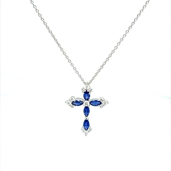 14K White Gold Sapphire and Diamond Cross Pendant on 14K White Gold 18 Inch Chain Minor Jewelry Inc. Nashville, TN