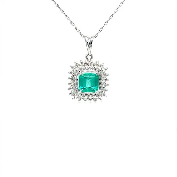Platinum Estate Emerald and Diamond Pendant on 18 Inch Chain Minor Jewelry Inc. Nashville, TN