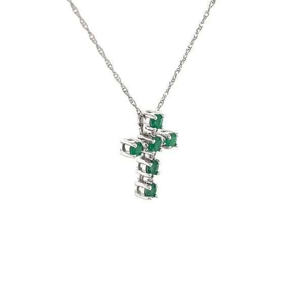10K White Gold Emerald and Diamond Cross Pendant Necklace Image 3 Minor Jewelry Inc. Nashville, TN