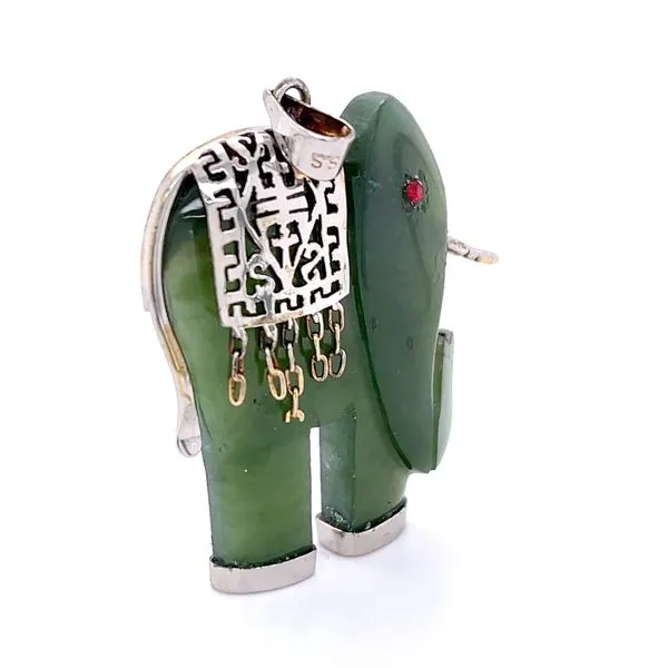Sterling Silver Estate Jade Elephant Pendant