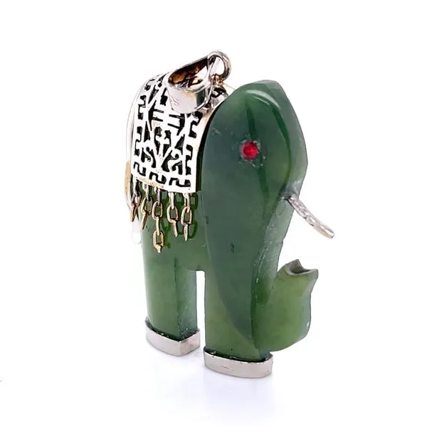 Sterling Silver Estate Jade Elephant Pendant