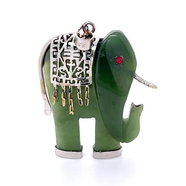 Sterling Silver Estate Jade Elephant Pendant