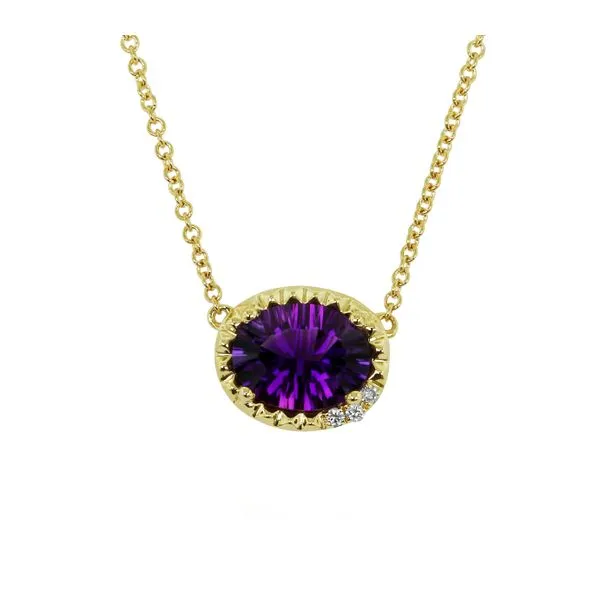14K Yellow Gold Amethyst and Diamond Pendant Necklace