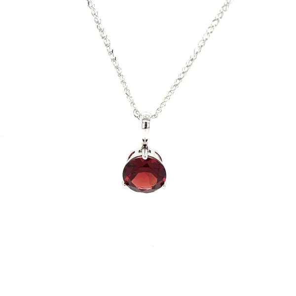 14K White Gold Garnet Pendant Necklace