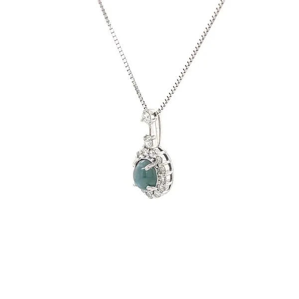 18KW Cats Eye Alexandrite and Diamond Drop Pendant Necklace