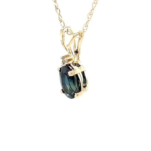 14K Yellow Gold Estate Blue/Green Sapphire & Diamond Pendant Necklace Image 2 Minor Jewelry Inc. Nashville, TN