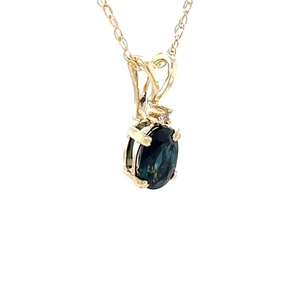 14K Yellow Gold Estate Blue/Green Sapphire & Diamond Pendant Necklace Image 3 Minor Jewelry Inc. Nashville, TN