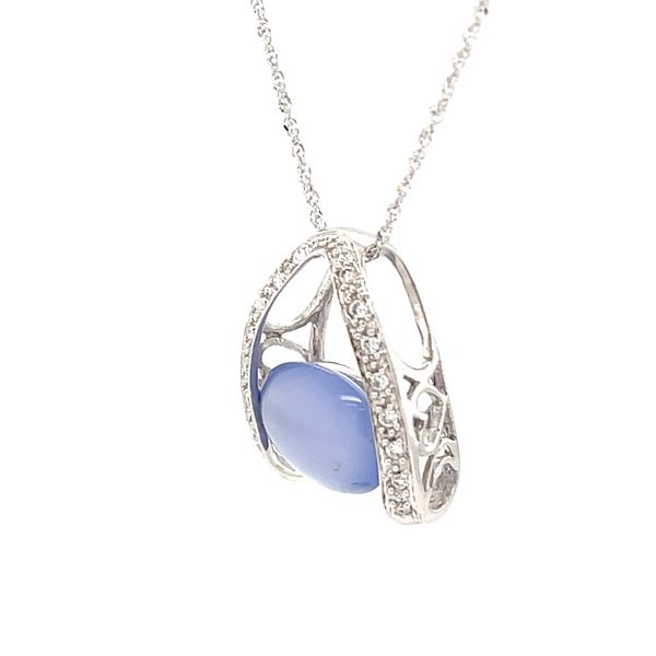 14K White Gold Chalcedony and Diamond Pendant Necklace Image 3 Minor Jewelry Inc. Nashville, TN