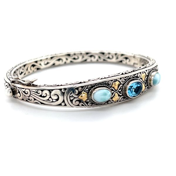 18k & Silver Larimar Topaz  Bali Bangle Image 4 Minor Jewelry Inc. Nashville, TN