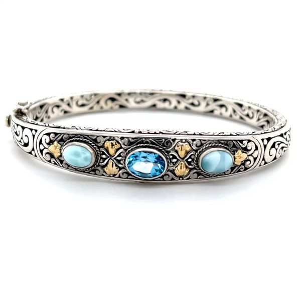 18k & Silver Larimar Topaz  Bali Bangle Minor Jewelry Inc. Nashville, TN