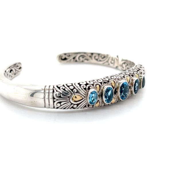 18k & Silver Blue Topaz  Bali Bangle Image 2 Minor Jewelry Inc. Nashville, TN