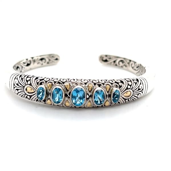 18k & Silver Blue Topaz  Bali Bangle Image 3 Minor Jewelry Inc. Nashville, TN