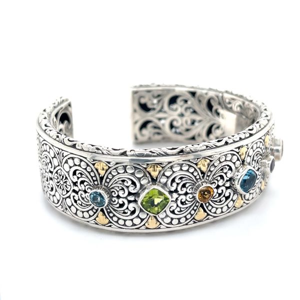Sterling Silver and 18K Yellow Gold Topaz, Citrine, Amethyst and Peridot Bangle Bracelet Image 2 Minor Jewelry Inc. Nashville, TN