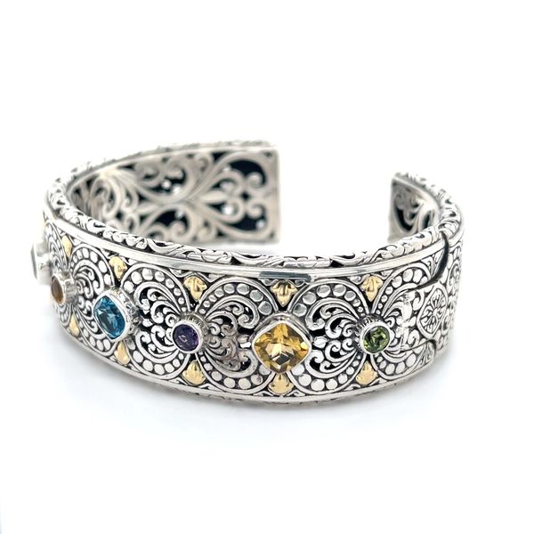 Sterling Silver and 18K Yellow Gold Topaz, Citrine, Amethyst and Peridot Bangle Bracelet Image 3 Minor Jewelry Inc. Nashville, TN