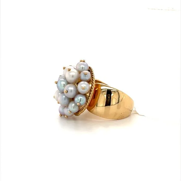 freshwater pearl cluster ring 14k yellow gold Size 6.5