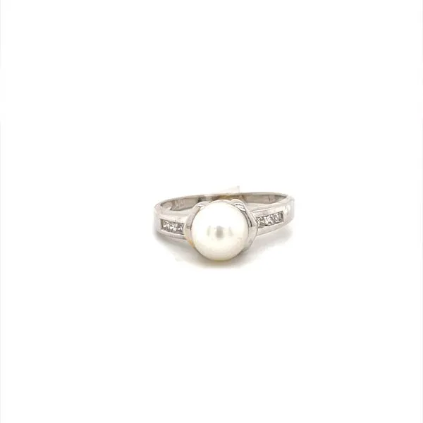 Diamonds & Pearl  Ring Size 6 14K W/G With 6=0.06Tw Round Diamonds and One 7.00Mm Round Pearl similar item image