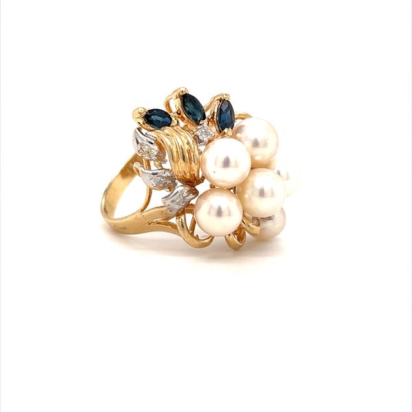 Diamond, FW Pearl & Sapphire Ring Yellow 14K Size 7.5 Image 2 Minor Jewelry Inc. Nashville, TN