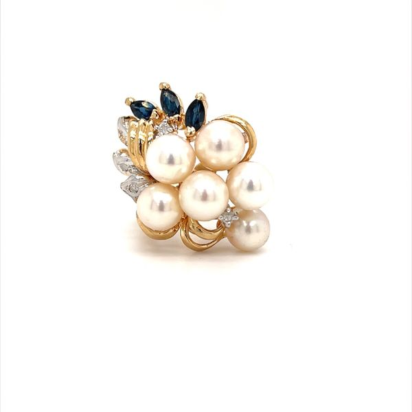 Diamond, FW Pearl & Sapphire Ring Yellow 14K Size 7.5 Minor Jewelry Inc. Nashville, TN