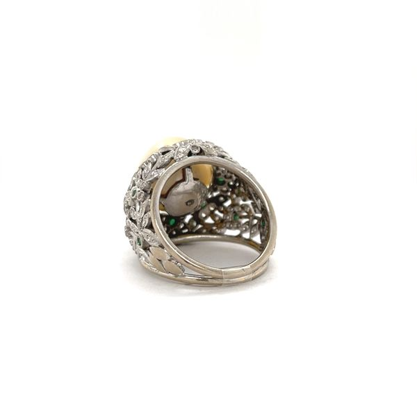 Southeast Pearl, Diamond,  Emerald Platinum Ring size 6.5 12.4g .75 Di Tw .181 Emerald Tw Image 4 Minor Jewelry Inc. Nashville, TN