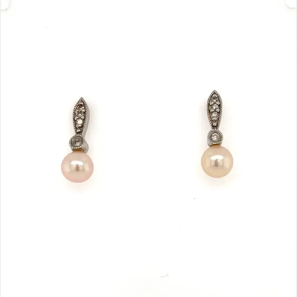 PEARL DROP EARRINGS WHITE 14K  0.04 TW DIA similar item image