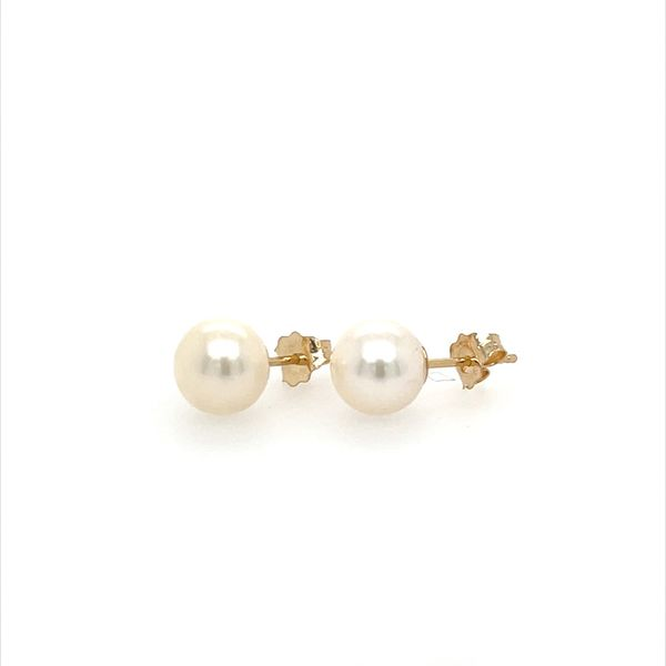 Akoya saltwater Pearl Stud Earring 7.5mmROUND Yellow 14K Image 2 Minor Jewelry Inc. Nashville, TN