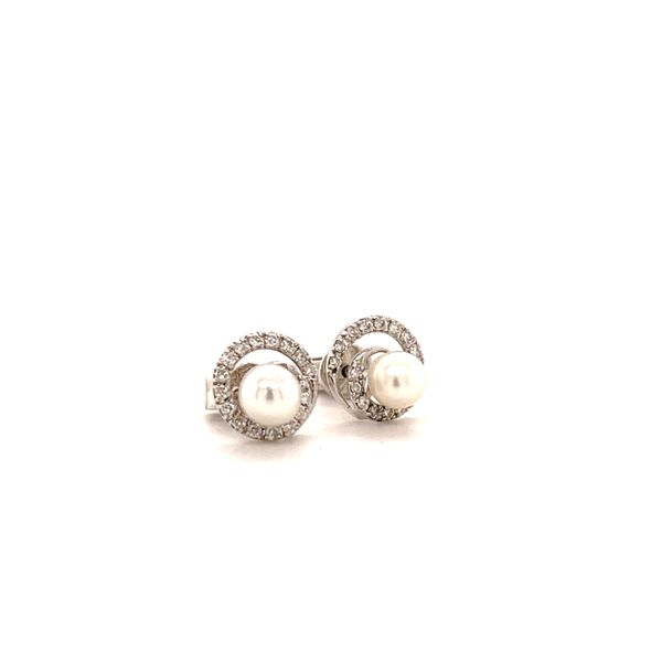 14K White Gold Freshwater Pearl and Diamond Earrings Minor Jewelry Inc. Nashville, TN