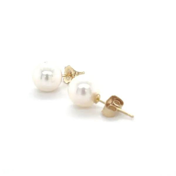 14K Yellow Gold White Cultured Pearl Stud Earrings Image 3 Minor Jewelry Inc. Nashville, TN