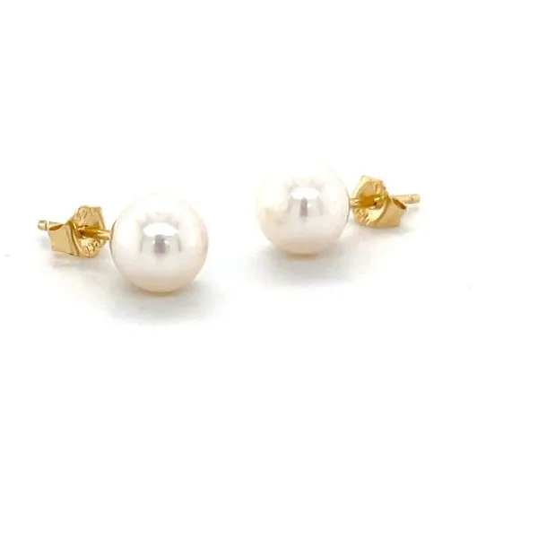 14K Yellow Gold 7mm Round Pearl Stud Earrings Image 2 Minor Jewelry Inc. Nashville, TN