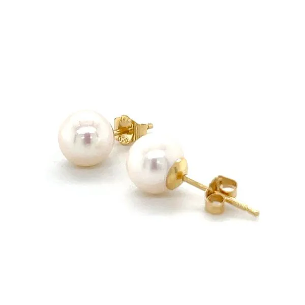 14K Yellow Gold 7mm Round Pearl Stud Earrings Image 3 Minor Jewelry Inc. Nashville, TN