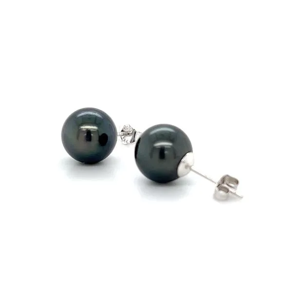 14K White Gold Mined 9.5mm Tahitian Pearl Stud Earring Image 3 Minor Jewelry Inc. Nashville, TN