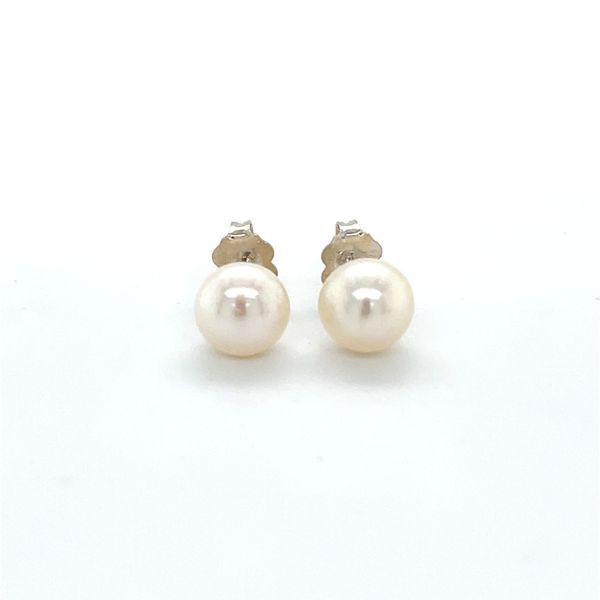 Sterling Silver Estate 7.5mm Round Pearl Stud Earrings Image 2 Minor Jewelry Inc. Nashville, TN