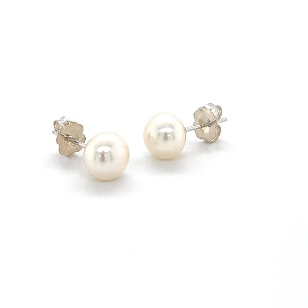 Sterling Silver Estate 7.5mm Round Pearl Stud Earrings Image 3 Minor Jewelry Inc. Nashville, TN