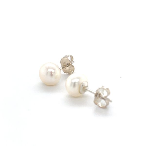 Sterling Silver Estate 7.5mm Round Pearl Stud Earrings Image 4 Minor Jewelry Inc. Nashville, TN