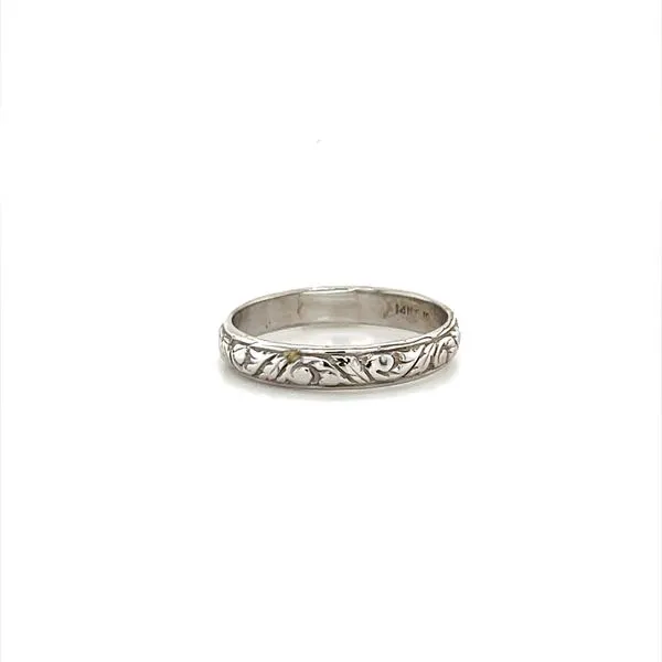 14K White Gold Engraved Wedding Band similar item image