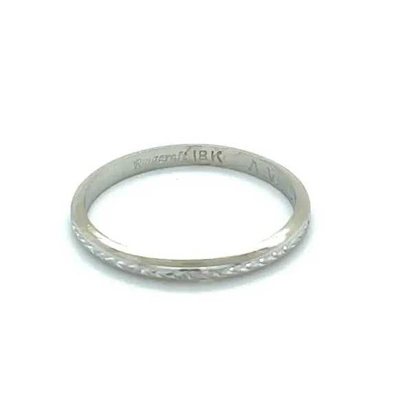 18K White Gold Estate Wedding Band with Engraved Exterior Finish Image 2 Minor Jewelry Inc. Nashville, TN