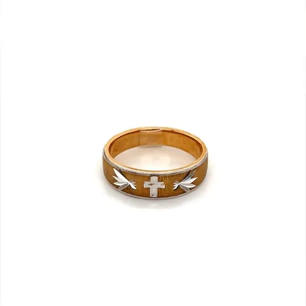 10K Yellow Gold with Rhodium Accent Cross Design Wedding ...