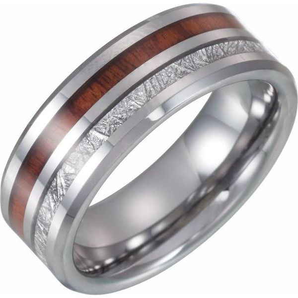 Tungsten 8mm Wedding Band with Wood and Imitation Meteorite Inlay Minor Jewelry Inc. Nashville, TN