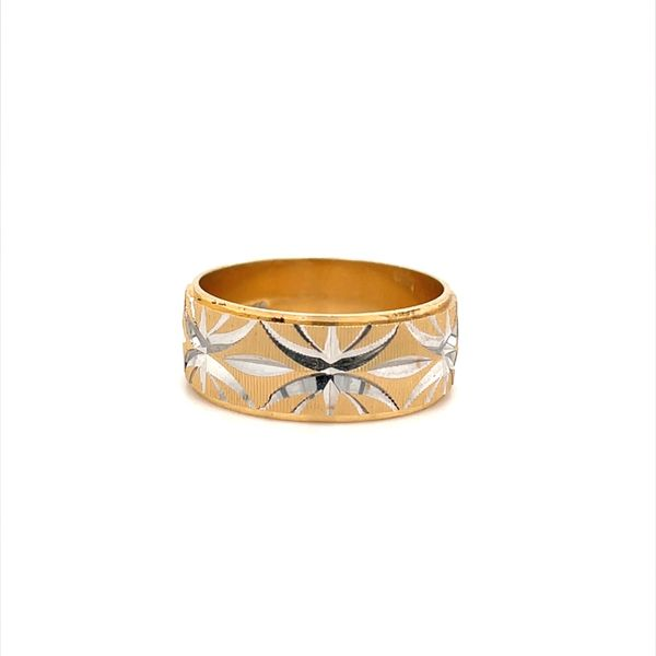 14K Yellow Gold with Rhodium Accents Estate Engraved Wedding Band Image 2 Minor Jewelry Inc. Nashville, TN