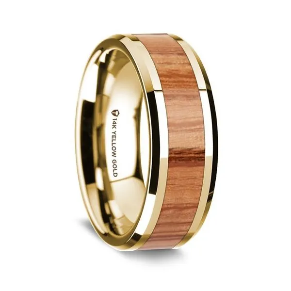 14K Yellow Gold and Red Oak 8mm Wedding Band Minor Jewelry Inc. Nashville, TN