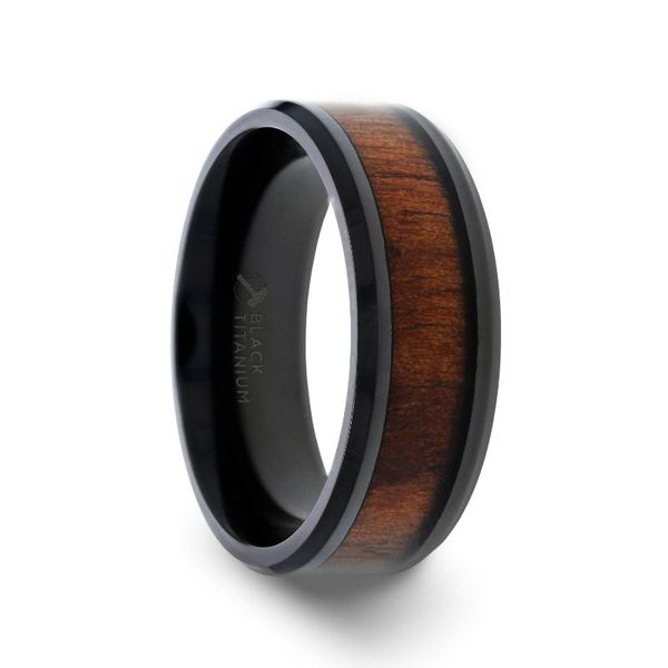 6mm Black Titanium Band With Black Walnut Inlay Minor Jewelry Inc. Nashville, TN