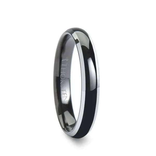 Black Tungsten Wedding Band with Polished Beveled Edges Minor Jewelry Inc. Nashville, TN