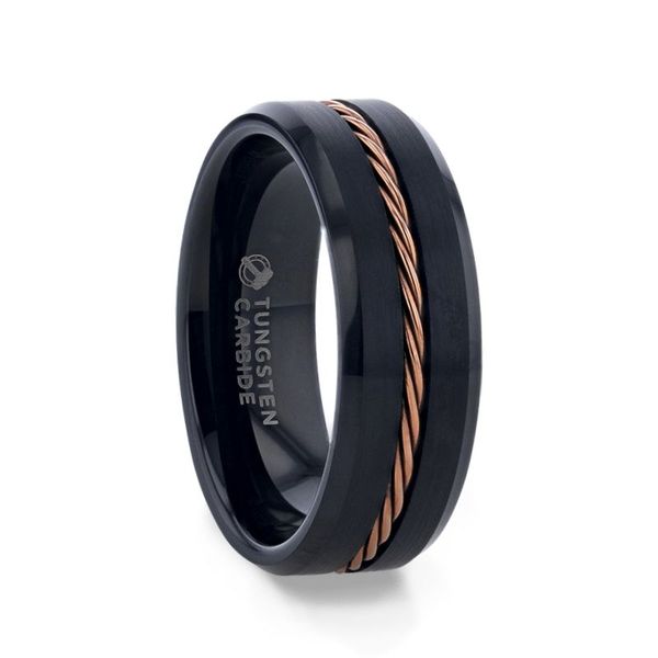 Tungsten 8mm Wedding Band with 14K Rose Gold Cable Minor Jewelry Inc. Nashville, TN
