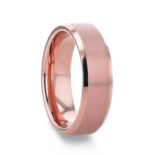 Tungsten Rose Gold Plated Wedding Band with Beveled Edge Minor Jewelry Inc. Nashville, TN