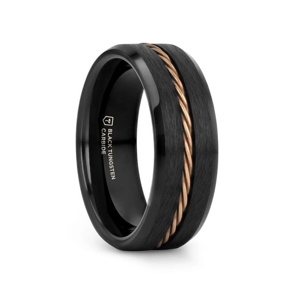 Tungsten 8mm Wedding Band with 14K Rose Gold Cable Image 2 Minor Jewelry Inc. Nashville, TN