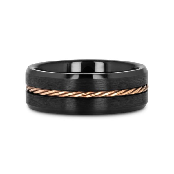 Tungsten 8mm Wedding Band with 14K Rose Gold Cable Minor Jewelry Inc. Nashville, TN