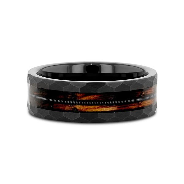 Black Tungsten 8mm Charred Whiskey Barrel and Guitar String Inlay Wedding Band Minor Jewelry Inc. Nashville, TN