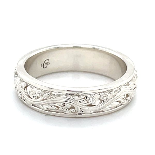 Continuum Sterling Silver 6 mm Floral Inlay Flat Band Image 2 Minor Jewelry Inc. Nashville, TN